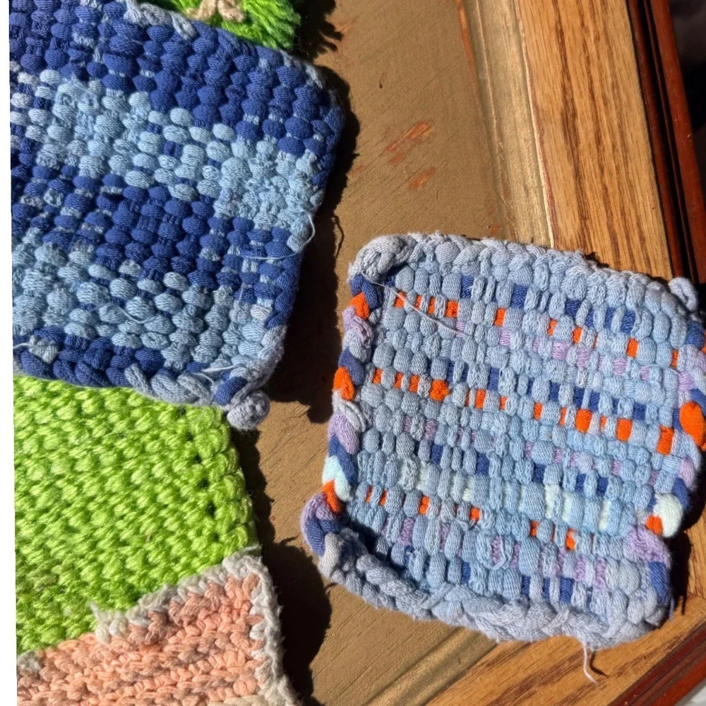 Vintage Handmade Woven Crochet Pot Holders Coasters Lot 12 pc MultiColor Folk